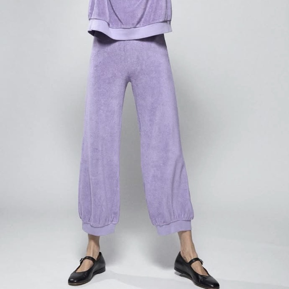 NWOT SUZIE KONDI Tosk Harem Pants Terry Orchid Petal Lavender Purple